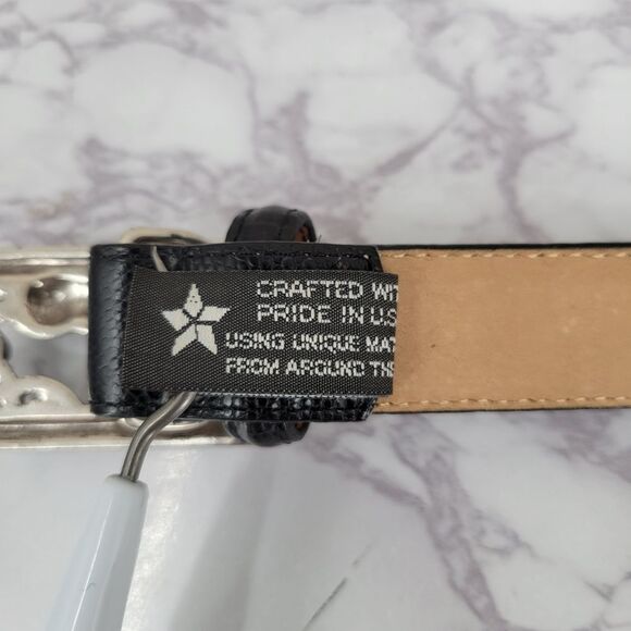 Brighton Vintage 90s Black Leather with Silver Toned Cat Filigree Buckle - Picture 8 of 14